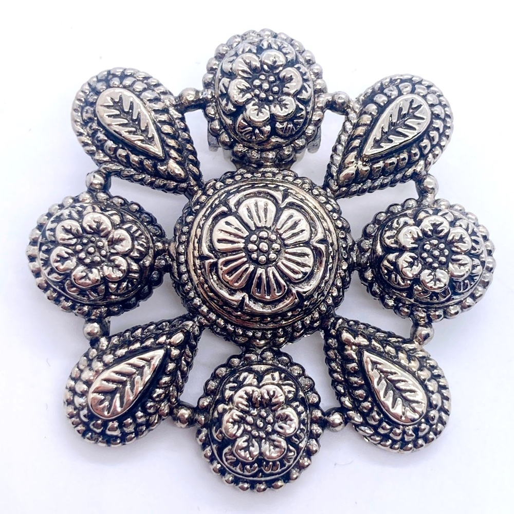 Sylvia Dahl Signed Neiman Marcus Flower Scarf Clip Silver Tone